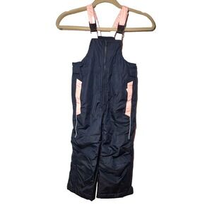 Lilly & Dan Blue Snow Bib Pink Accent Pockets Zipper Ankle Adjustable Straps 4T